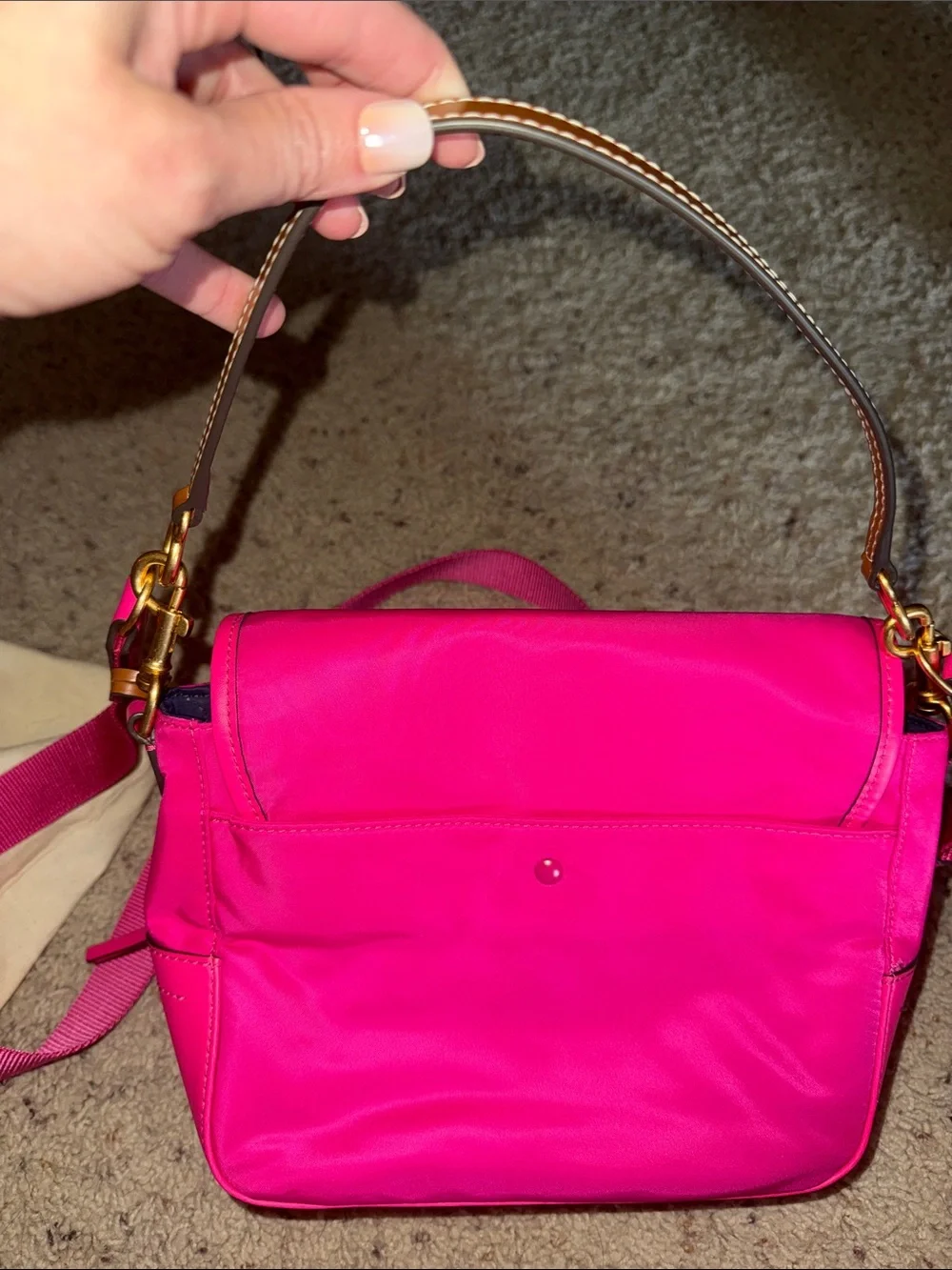 Tory Burch Neon Pink Crossbody Bag with Buckle Detail